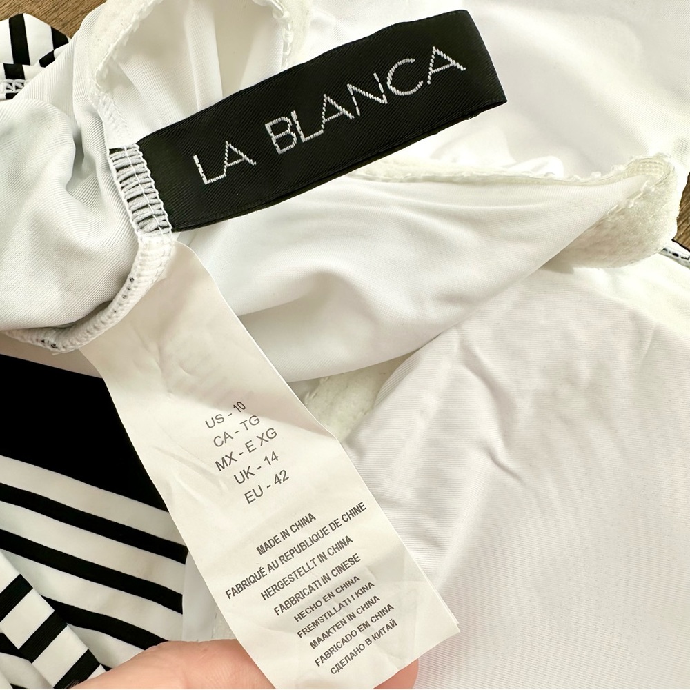 La Blanca Fine Line Halter, Black and White Chevron One-Piece Swimsuit - Picture 7 of 16